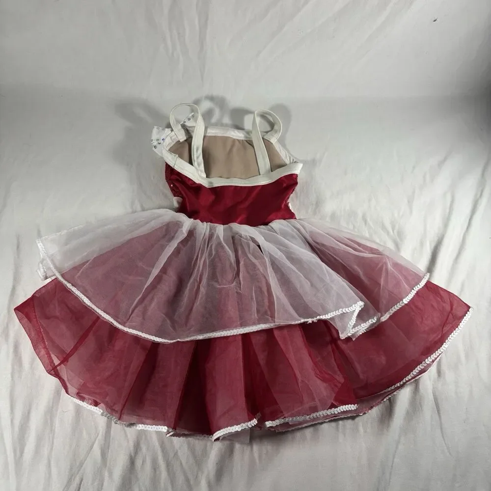 Weissman Red Sequin White Tulle Dance Dress Leotard Girls XSC